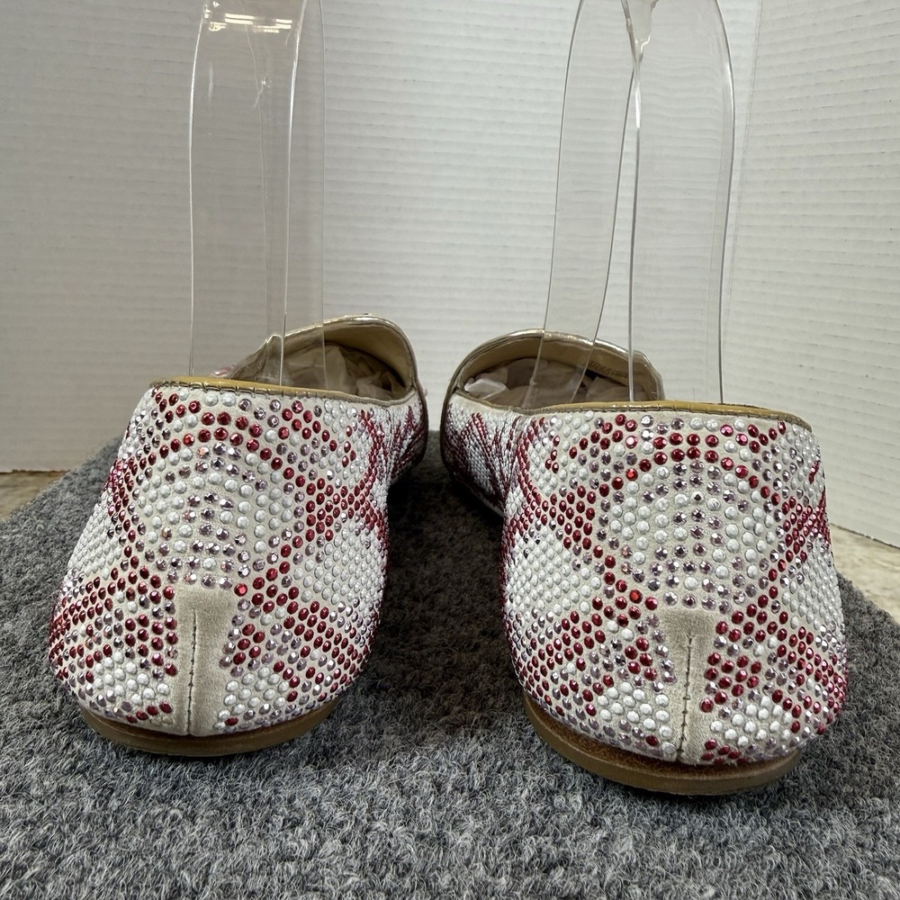 Brian Atwood Loafers 8.5 Fits 8 Crystal Rhinestone Red Pink White Slip On Flats - Picture 9 of 16